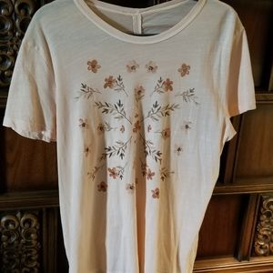 XL Lucky Brand Peach Floral Tee w/Cinched back